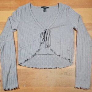 Forever 21 Women's Brown Knit Tie Closure Cropped Cardigan Sweater Size Large